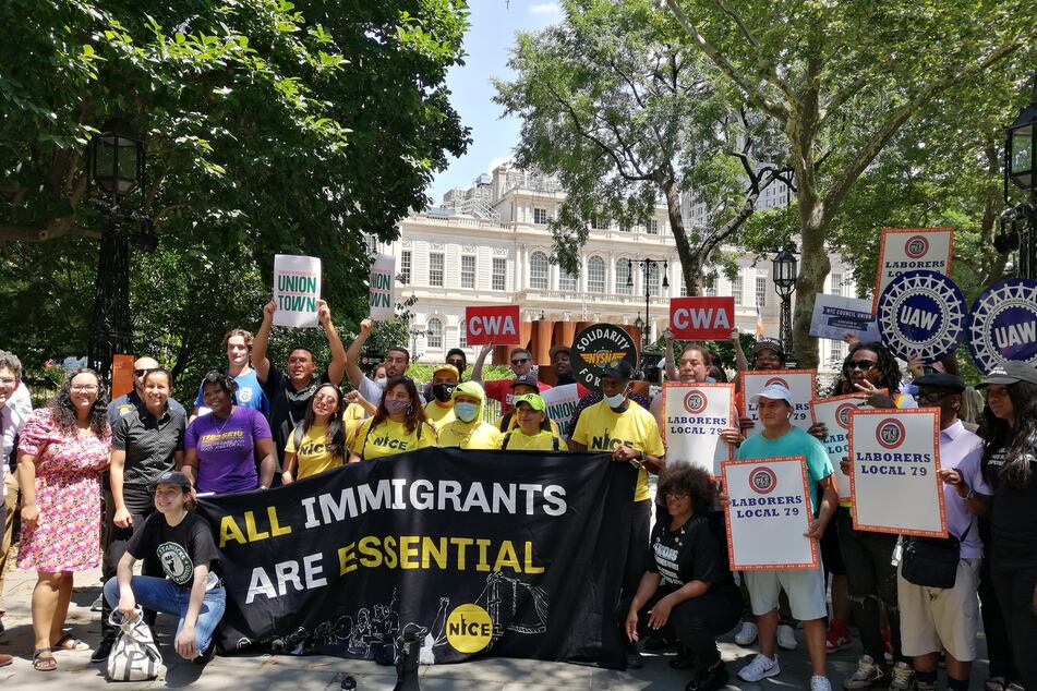 Unions representing a broad cross-section of workers rallied in City Hall Park, New York City, to support the labor movement.