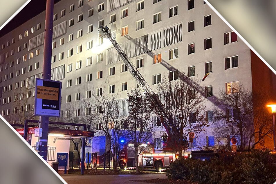 Mithilfe einer Drehleiter ging die Feuerwehr gegen den Brand vor.