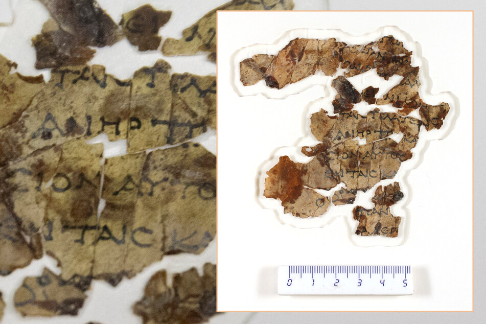 Die gefundenen Fragmente einer Schriftrolle mit biblischen Texten.