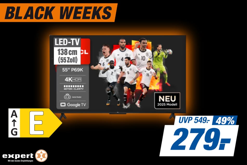55-Zoll TCL-Fernseher TCL 55P69K für 279 statt 549 Euro.