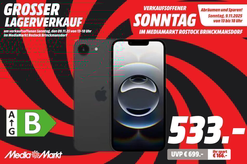 Apple iPhone 16e für 533 statt 699 Euro.
