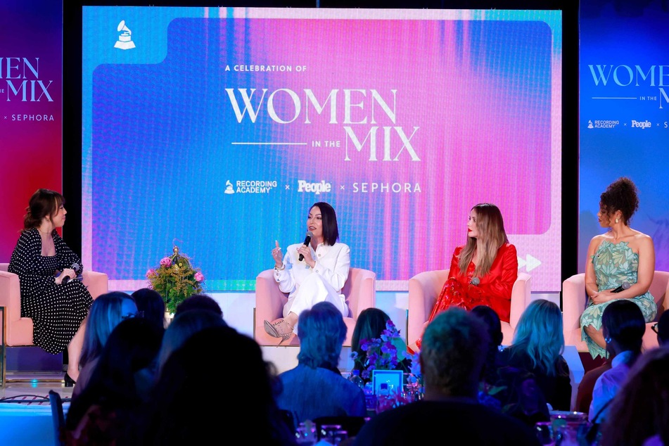 A Women In The Mix event kicked off the 66th Grammy Awards in LA on Thursday and saw (from l to r) Melody Chiu, Marcella Araica, Carly Pearce, and Jordin Sparks speak on the inclusion of women in the industry and at this year's awards show.