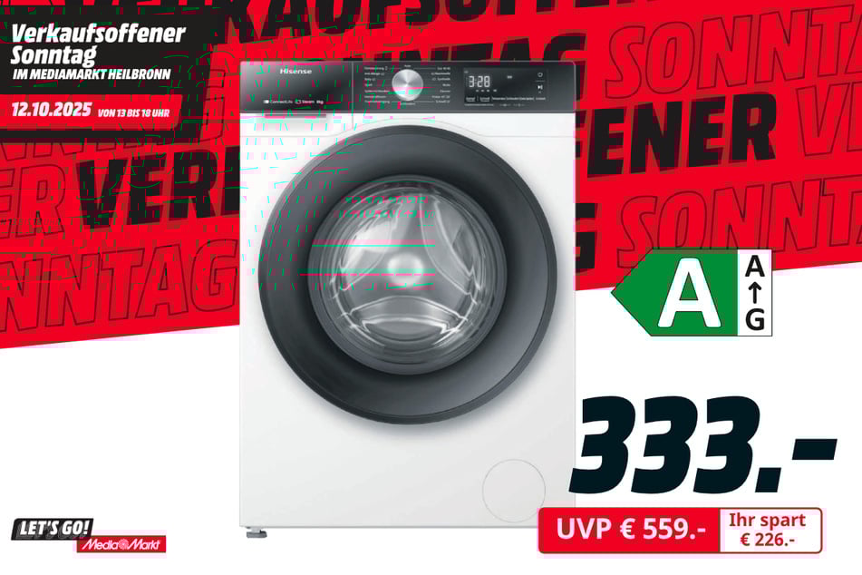 Hisense-Waschmaschine WF3S8043BW3 W für 333 statt 559 Euro.