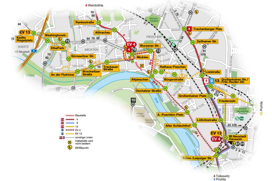 In Pieschen wird ab dem 21. Juli gebaut. Dadurch kommt es zu Umleitungen und Ersatzverkehr.