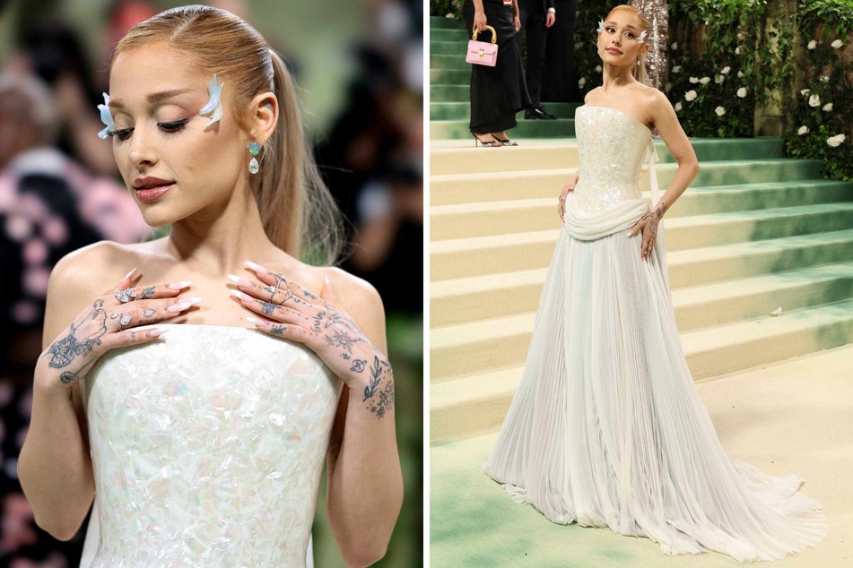 Ariana Grande took this fashion season's pearl obsession to a whole new level in her pearly white evening gown for Met Gala 2024 on Monday.