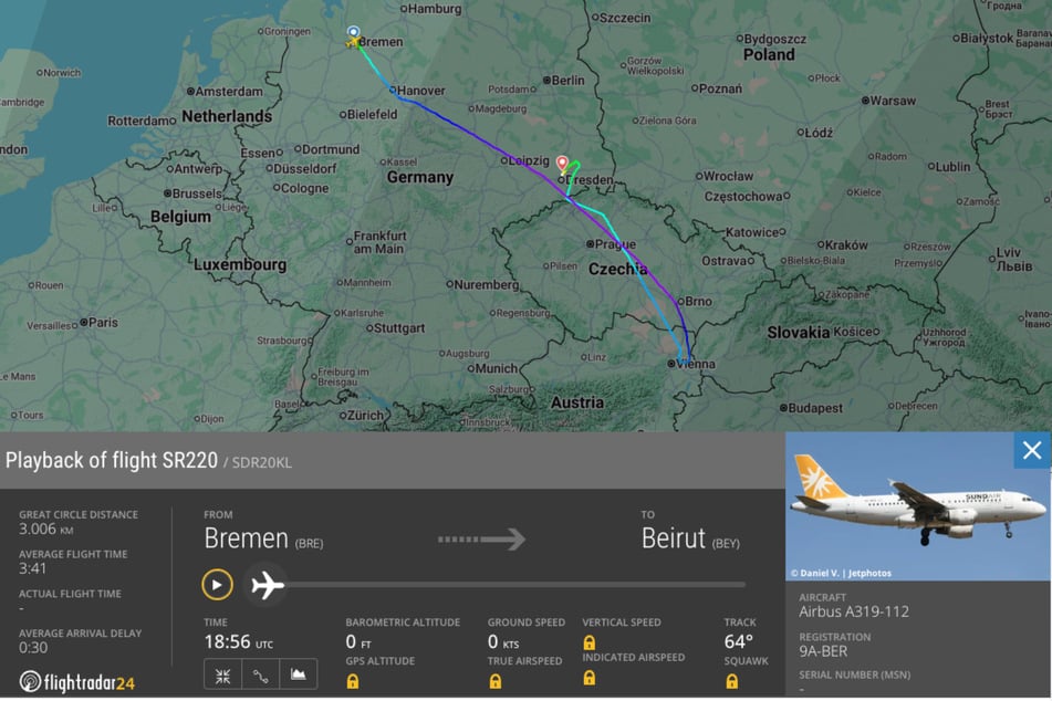Der Airbus A319 (9A-BER) musste bei Wien umkehren.
