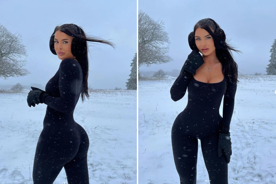 Im Schnee und dünn begleitet zeigt Lisa del Piero (26), was sie hat.