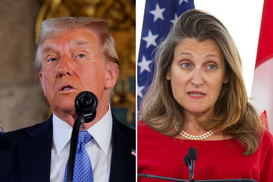 Deputy Prime Minister Chrystia Freeland (r.) quit over disagreements with Justin Trudeau on Canada's response to US President-elect Donald Trump's (l.) tariff threats.