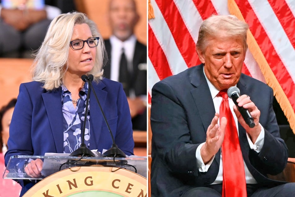 Donald Trump (r.) is facing backlash after he suggested fellow Republican Liz Cheney should face a firing squad because of her foreign policy views.