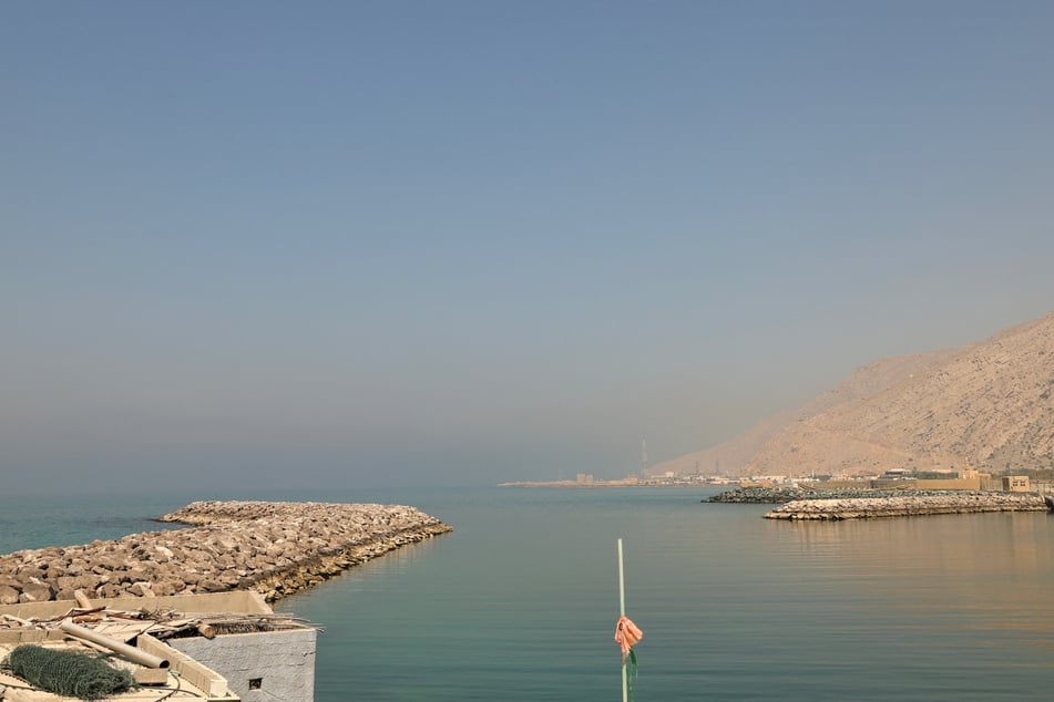 A photograph shows the fishing port of Al Aqir on the Strait of Hormuz in the northern emirate of Ras Al Khaimah on February 25.