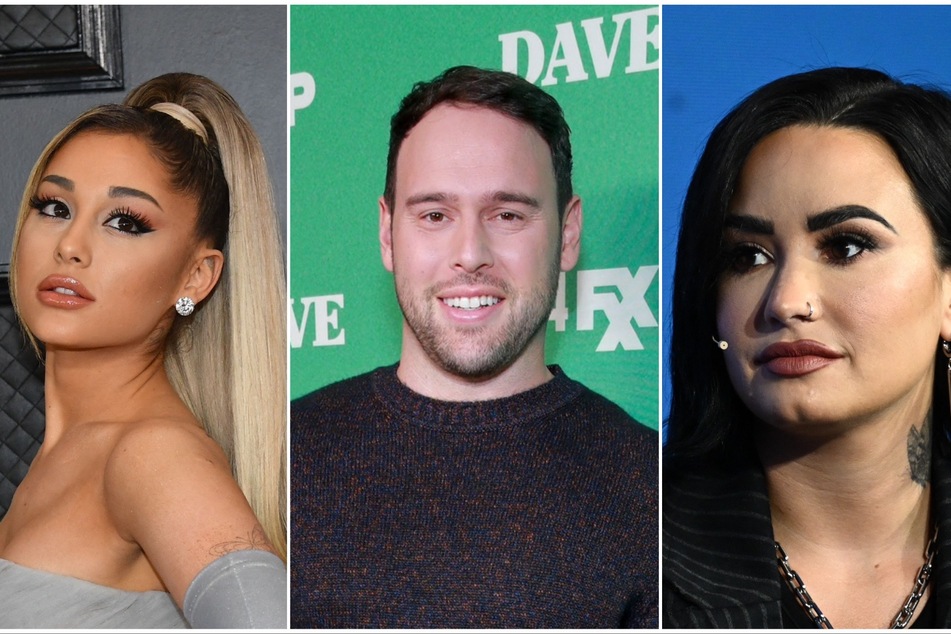 Word on the street is it that Ariana Grande (l.) and Demi Lovato (r.) have said "thank you, next" to Scooter Braun (c.).