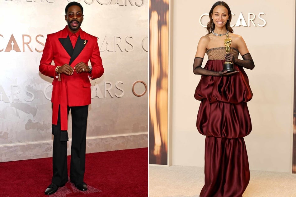 Amid a flurry of nude, shimmering gowns, a few stars like Zoe Saldana (r.) and Colman Domingo (l.) stood out for wearing bold hues fit for royalty.