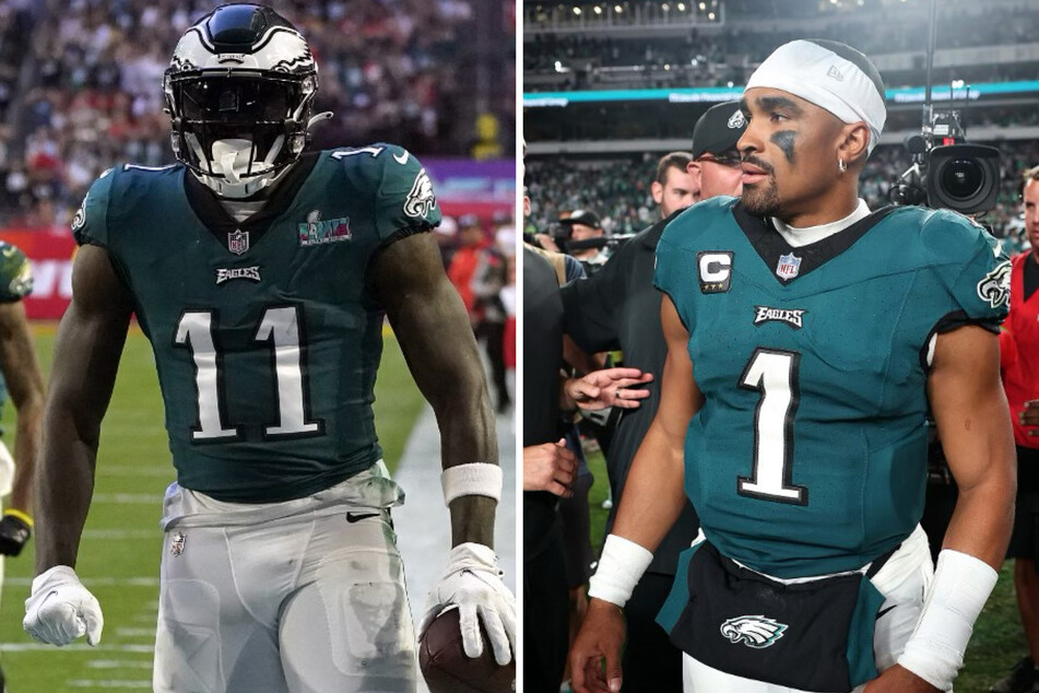 Eagles quarterback Jalen Hurts (r.) addressed his heated moment with AJ Brown during their Thursday night win against the Minnesota Vikings, and claimed everything is fine.