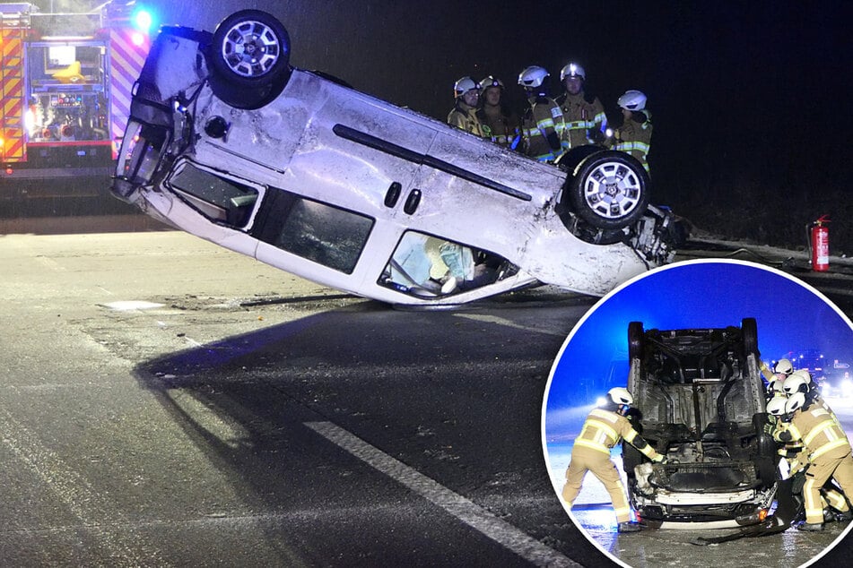 Unfall A14: Sperrung nach Glätte-Unfall auf A14: Transporter überschlägt sich