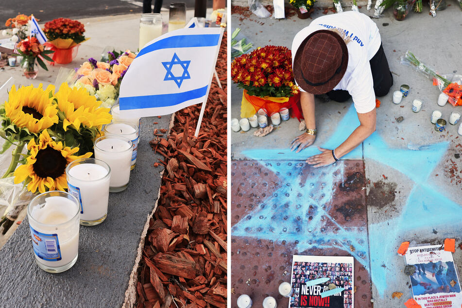 Activists made makeshift memorials for Paul Kessler in Thousand Oaks, California, on Tuesday as police investigated his death during altercation at dueling pro-Israel and pro-Palestinian rallies.