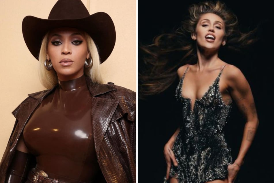 Miley Cyrus (r.) thanked Beyoncé (l.) from the bottom of her heart after collaborating together on Bey's new country album, Cowboy Carter.
