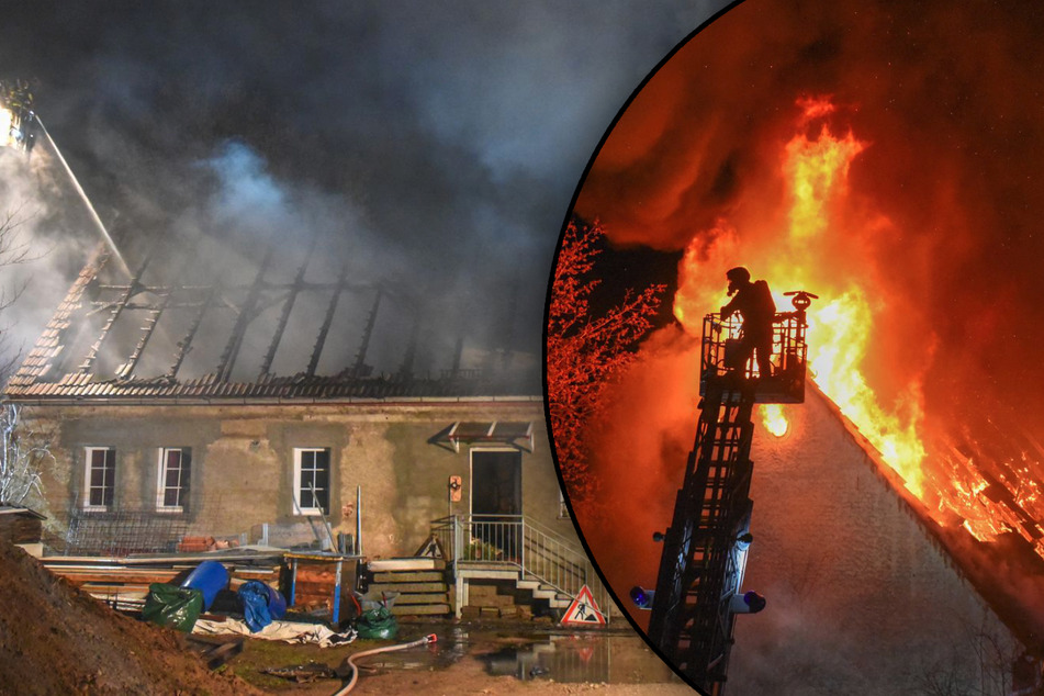 Meterhohe Flammen! Scheune in Sachsen fackelt komplett ab, Feuerwehrmann verletzt