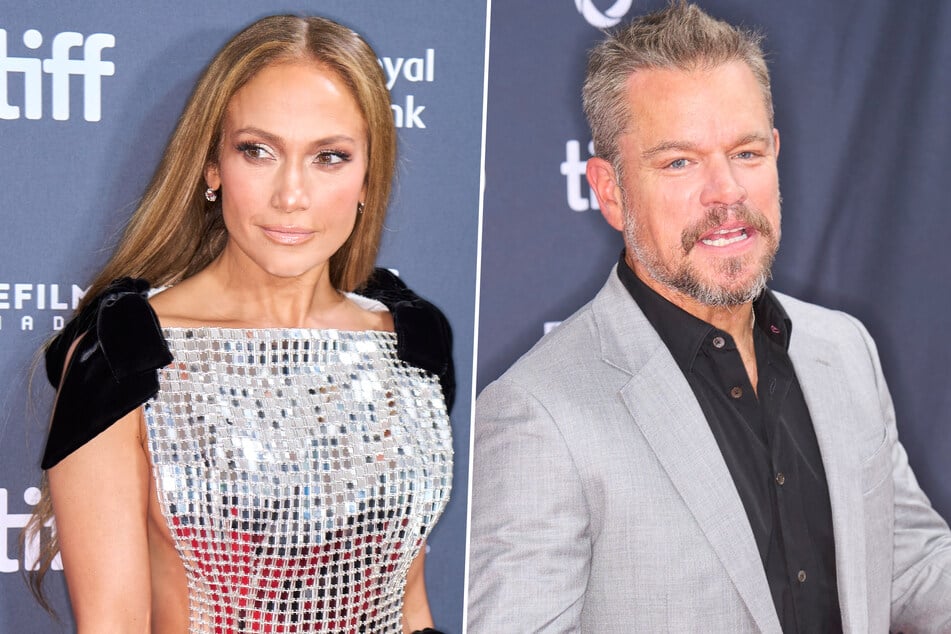 Jennifer Lopez was spotted sharing a close moment with Matt Damon (r.) at a recent movie premiere.