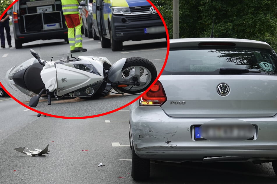 Unfall in Prohlis: Roller-Fahrer nach Crash mit Polo im Krankenhaus