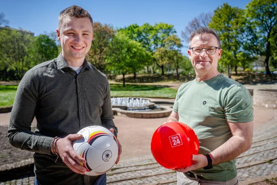 Projektmanager Felix Stöhler (li.) und TAG24-Verkaufsleiter Marko Pentke freuen sich auf das große Public Viewing.
