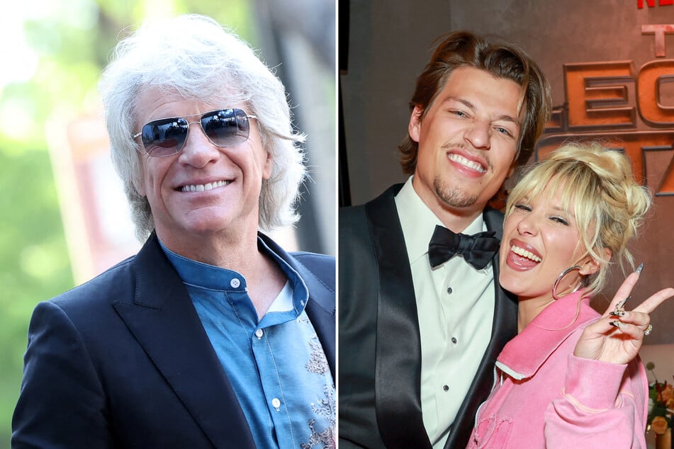 Jon Bon Jovi (l.) opened up about his first grandchild in a new interview, saying he "immediately" fell in love with Jake Bongiovi and Millie Bobby Brown's (r.) baby girl.