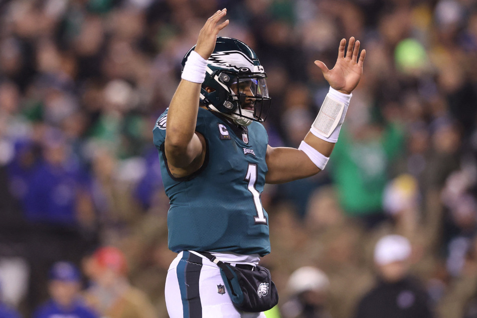 Philadelphia Eagles quarterback Jalen Hurts dominated against the New York Giants during the teams' NFC divisional round game at Lincoln Financial Field on Saturday night.