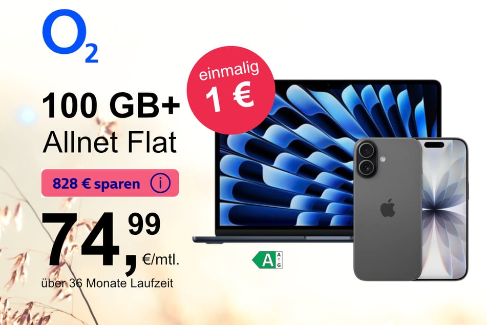 Das iPhone 17 mit MacBook Air 13 M5 für einmalig nur 1 Euro bei o2.