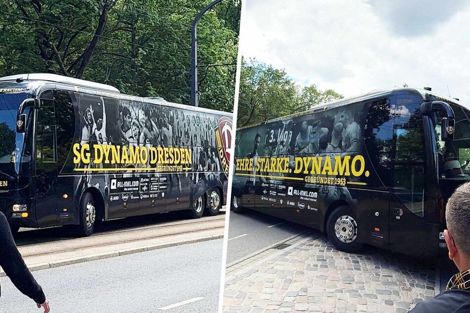 Der Dynamo-Mannschaftsbus fährt ins RHS ein.
