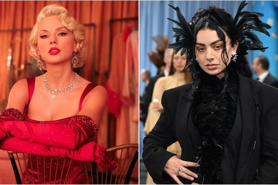 Charlie xcx's (r.) surprise appearance on Saturday Night Live has fans debating on if her apparel was a subtle dig towards Taylor Swift (l.)