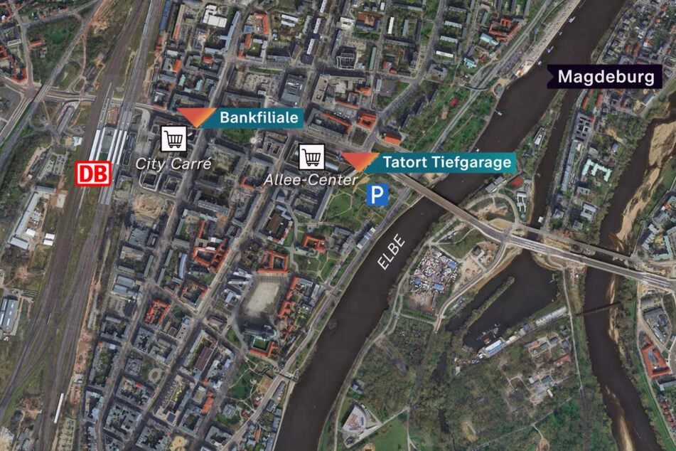Das Paar stellte ihr Auto im Parkhaus vom Allee-Center ab und ging zur Bank im City Carré.