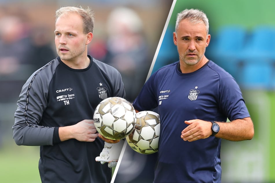 Co-Trainer Daniel Rupf (38, r.) und Torwart-Trainer Tom Hornuff (28) bleiben beim FSV Zwickau.