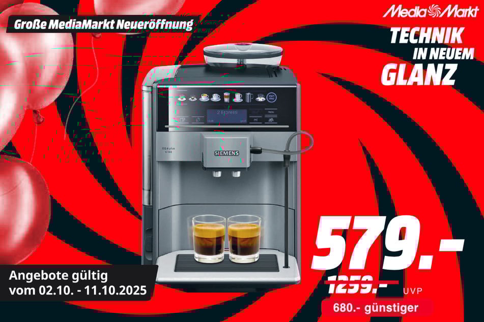Siemens-Kaffeevollautomat TE651509DE EQ6 plus s100 für 579 statt 1.259 Euro.