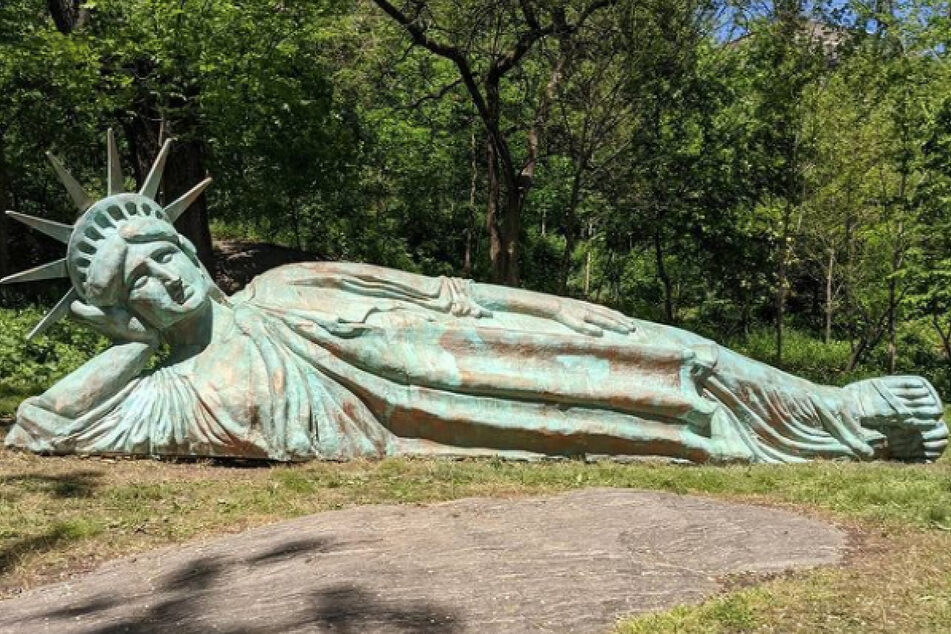 The relaxing statue is currently on display in Harlem's Morningside Park.