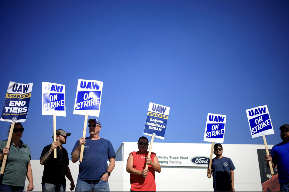 UAW members picket outside Ford's Kentucky truck plant after going on strike in Louisville.