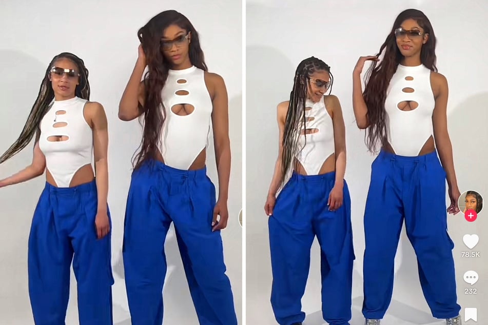 NCAA champion Angel Reese (r.) and her best friend are going viral thanks to matching Fashion Nova 'fits.