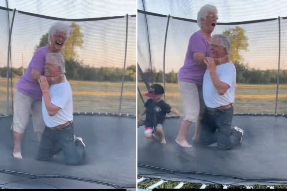 Losgelöst genießt Clara Quimby ihr erstes Mal auf einem Trampolin.