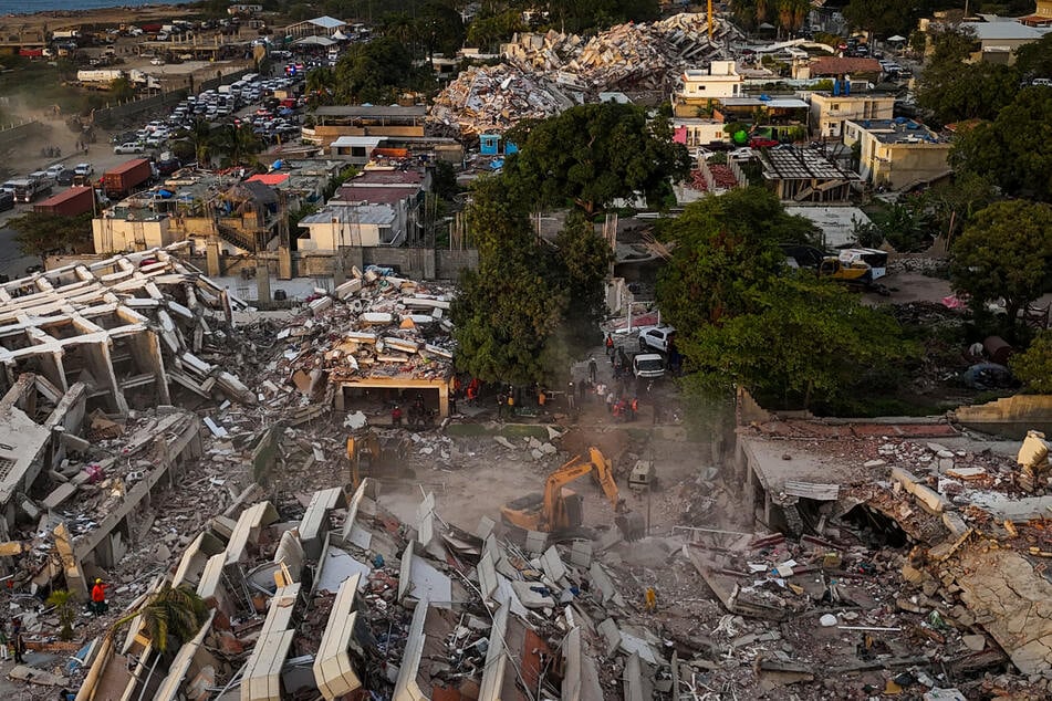 An aerial view shows buildings destroyed following twin earthquakes in Caraballeda, La Guaira State, Venezuela, on June 29, 2026.