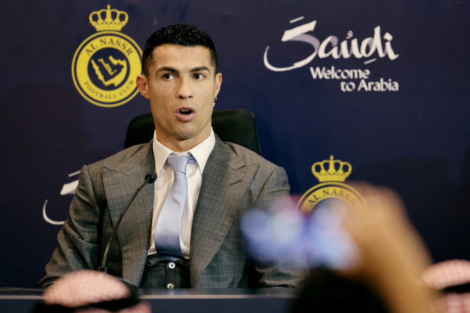 Cristiano Ronaldo speaks about his signing with Al Nassr during a press conference in Riyadh, Saudi Arabia.