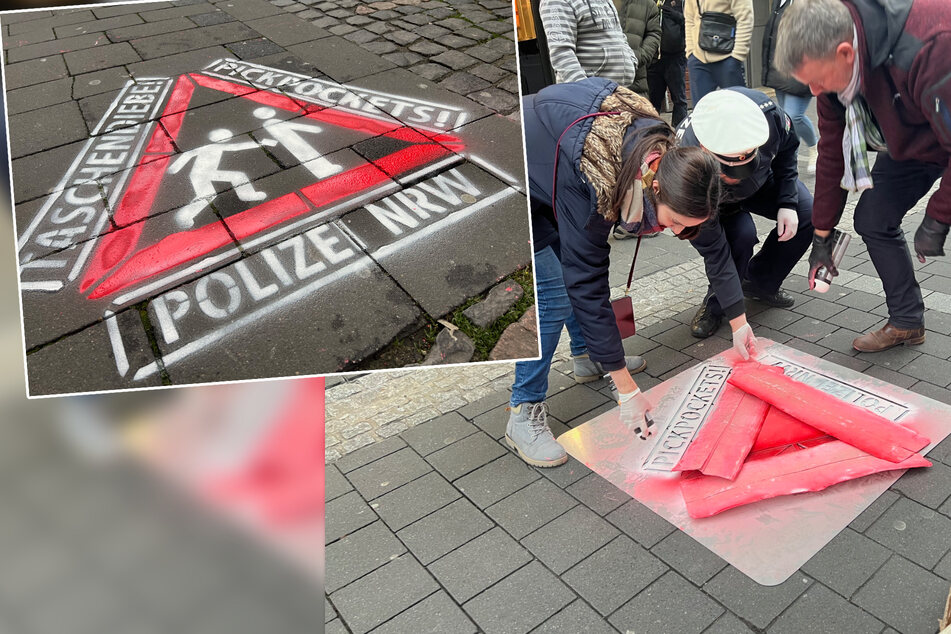 Klares Zeichen gegen Diebstahl: Polizei sprüht Warnzeichen in Fußgängerzone