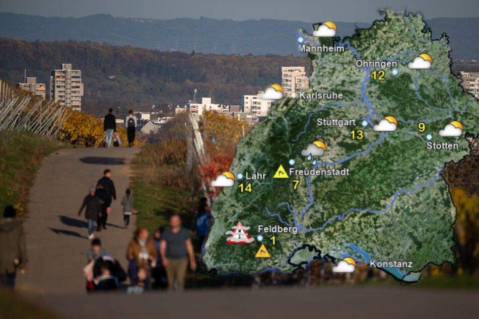 So wird das Wetter am Montagmittag in Baden-Württemberg. (Fotomontage)