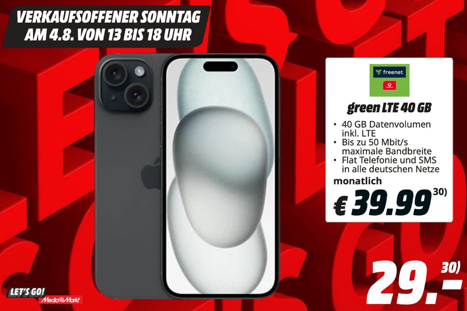 Apple iPhone 15 5G für 29 Euro im Tarif.