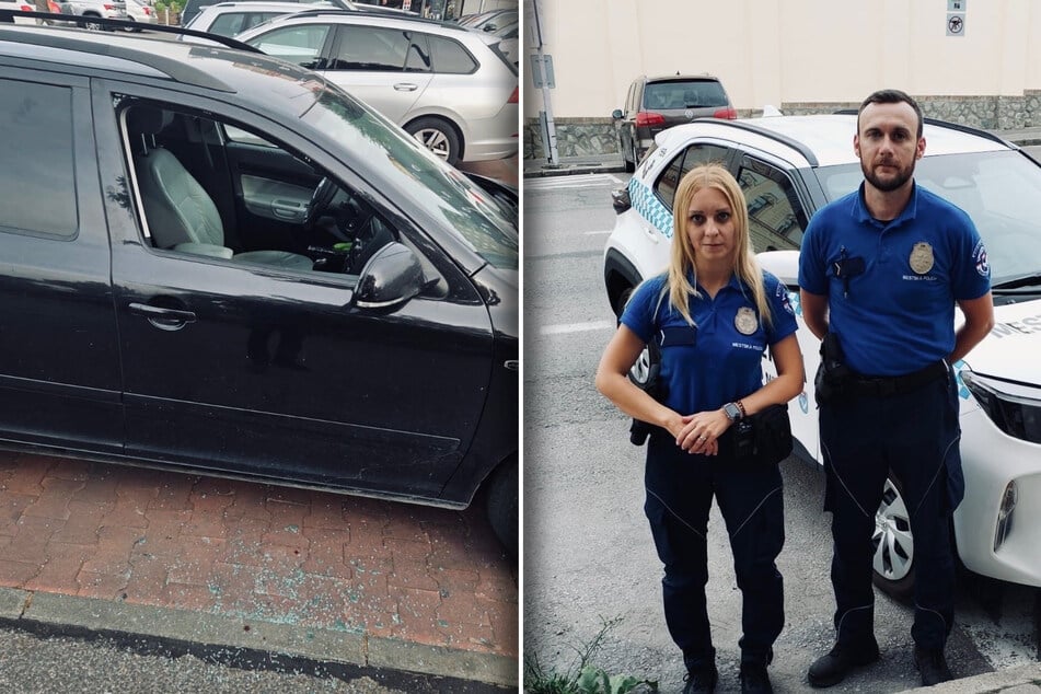 Bei diesem Auto schlugen die Polizisten die Scheibe ein. Die Beamten ließen sich nach dem Vorfall für Facebook fotografieren.