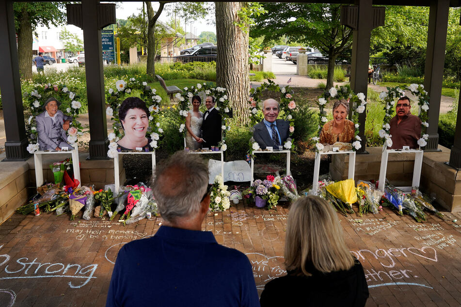 A memorial to the seven people killed in the July 4 Highland Park shooting.