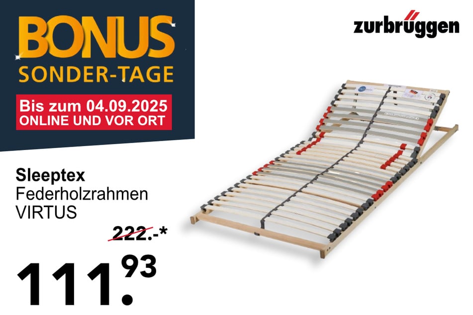 Der Sleeptex Federholzrahmen VITUS
für 111,93 statt 222 Euro.