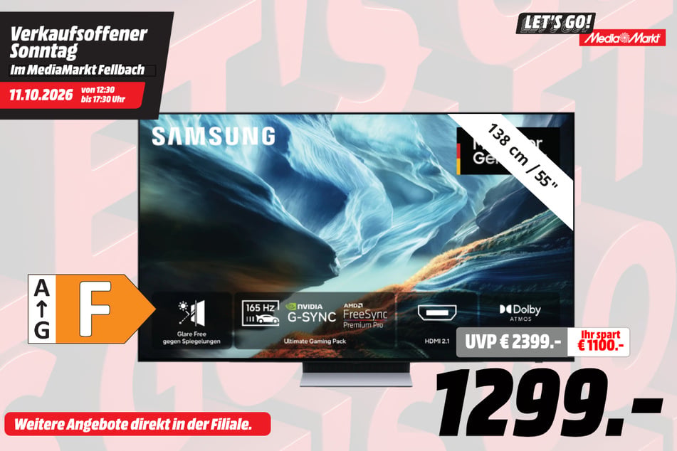 55-Zoll Samsung-Fernseher für 1.299 statt 2.399 Euro.