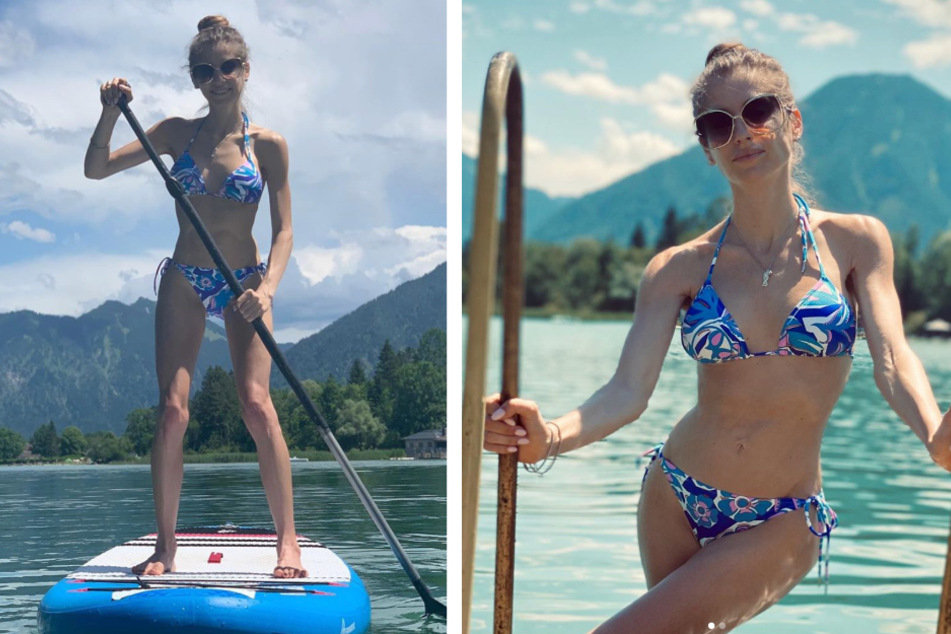 Mit diesen Bildern beendete Cathy Hummels (32) die lange Bikini-freie Zeit auf ihrem Instagram-Kanal. (Bildmontage)
