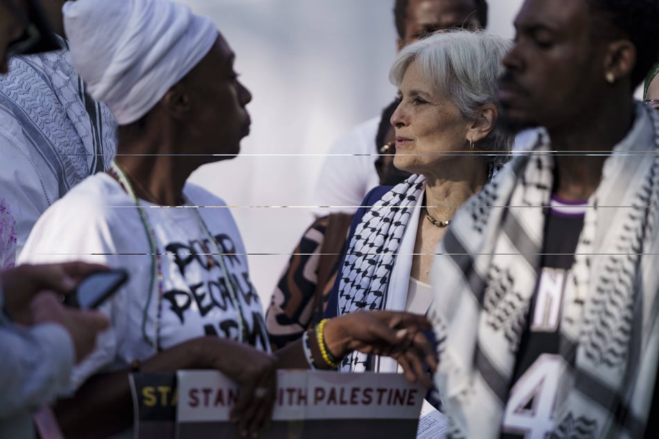 Dr. Jill Stein joins pro-Palestine protesters in a rally outside the 2024 Democratic National Convention in Chicago, Illinois.