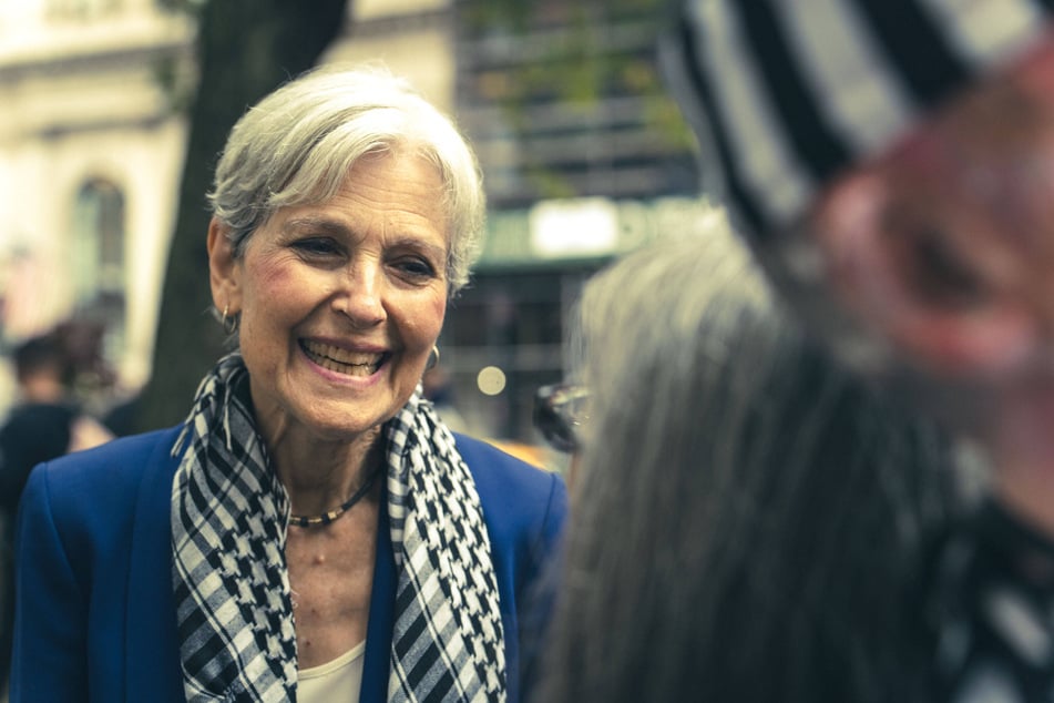 Green Party presidential nominee Dr. Jill Stein speaks with supporters during a rally for Palestinian freedom in New York City.