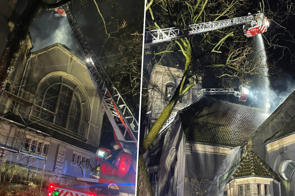 Leer stehende Kirche in Bochum brennt: Rund 90 Kräfte der Feuerwehr im Einsatz