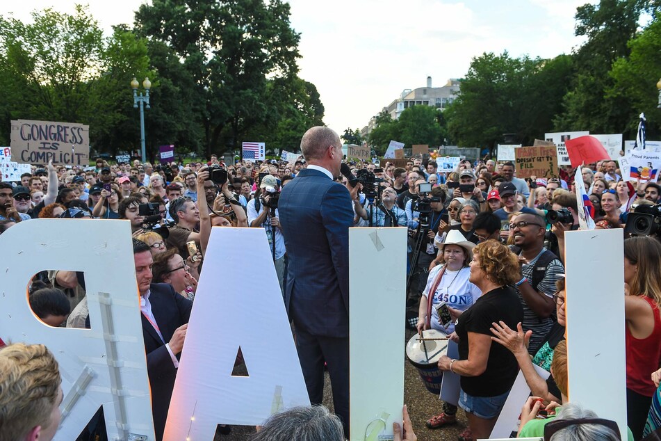 Avenatti often spoke at protests against then-President Trump, such as this one in July 2018.